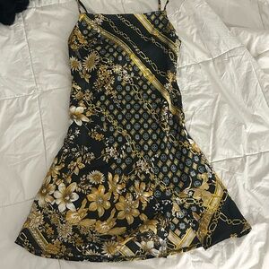 Princess Polly Black and Gold Floral Mini Dress